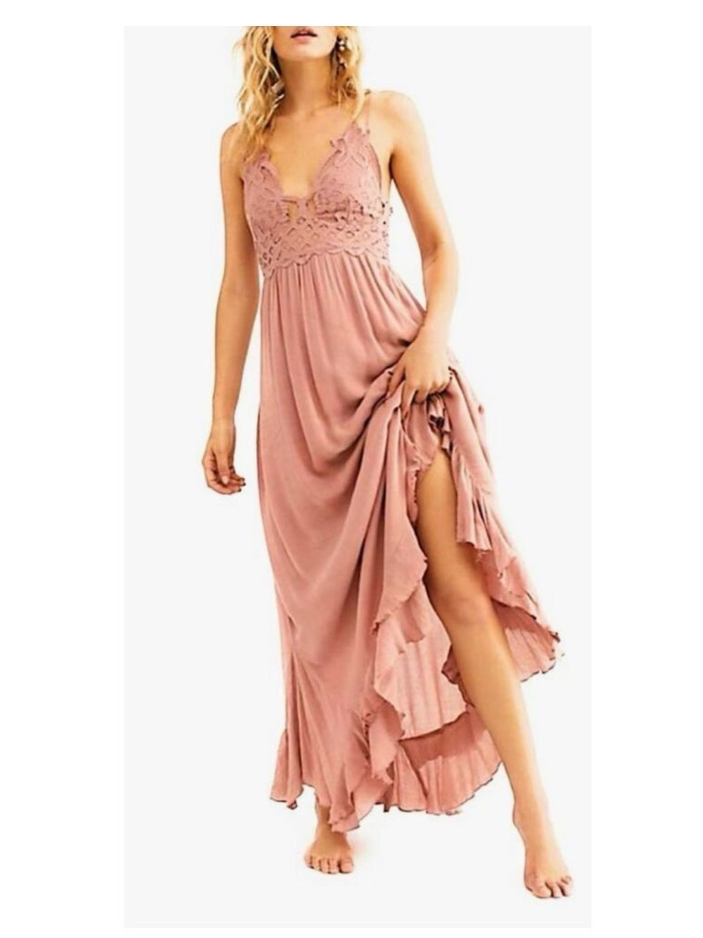 Free People Dusty Rose Lace Bodice Maxi Dress